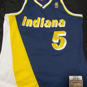 “Jalen Rose” Mitchell & Ness Blue and Yellow Swingman Jersey